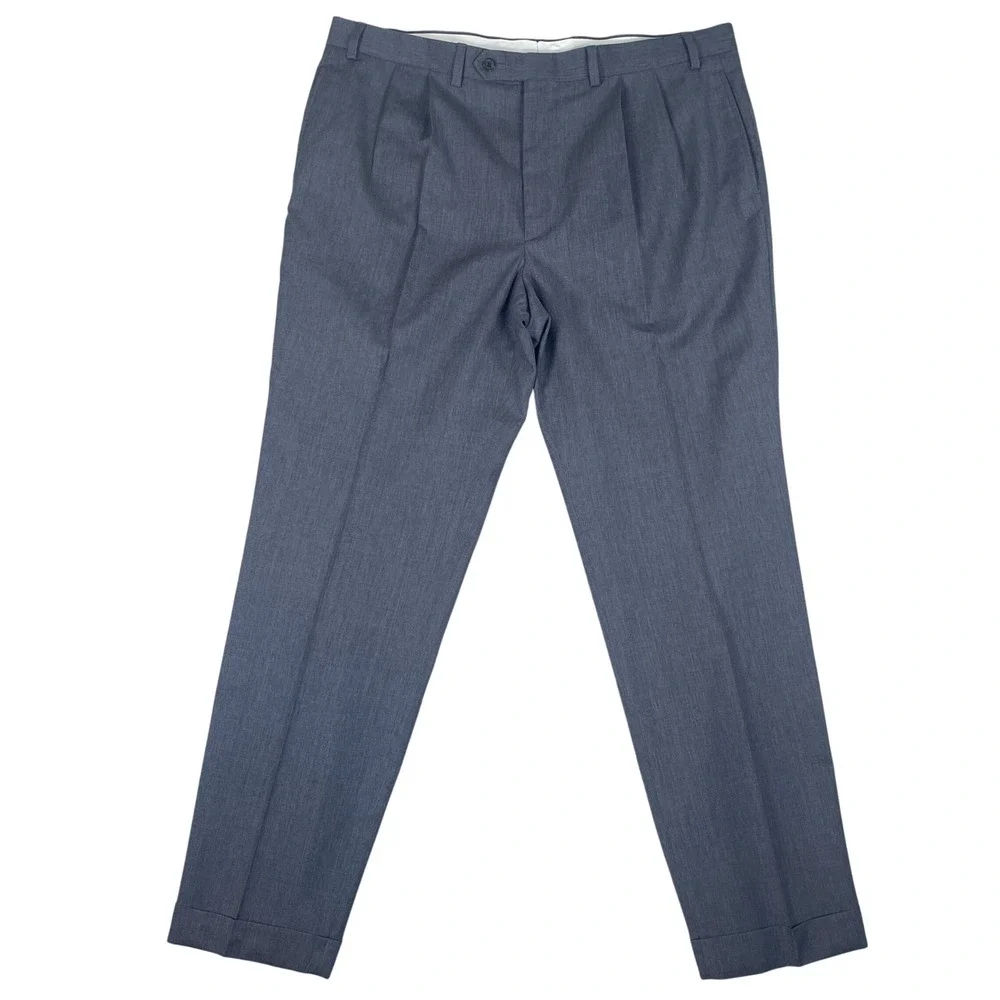 Lauren Ralph Lauren Dress Pants Mens 40x32 Gray Wool Pleated Cuffed Trousers